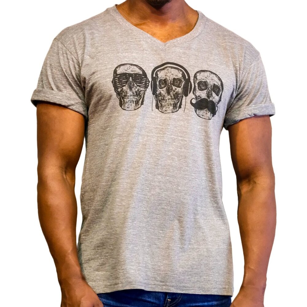 Monkey See Monkey Do - V-Neck T-Shirt - Gray - by Devils May Care - Unisex